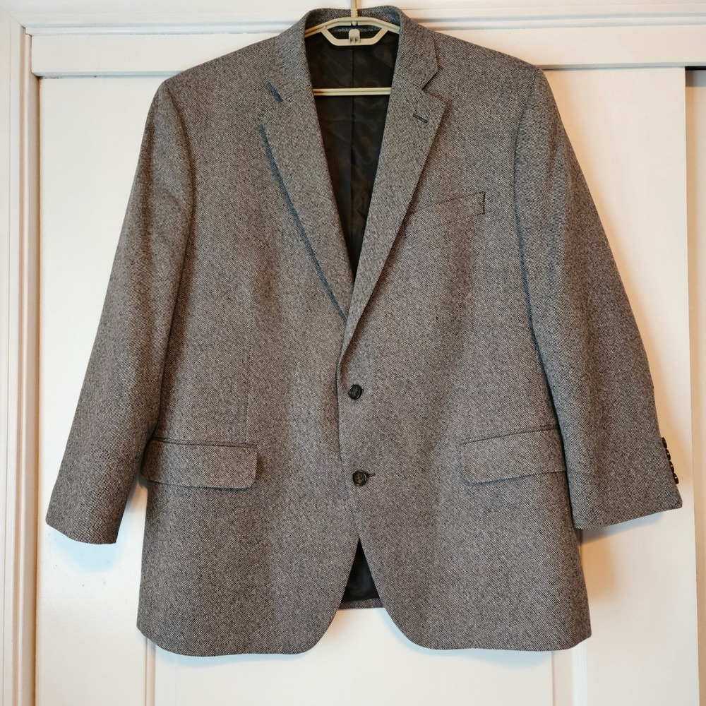 Stafford Two Button Sport Coat Mens 48 Reg Black Merino Wool Classic Fit Blazer - Picture 1 of 8